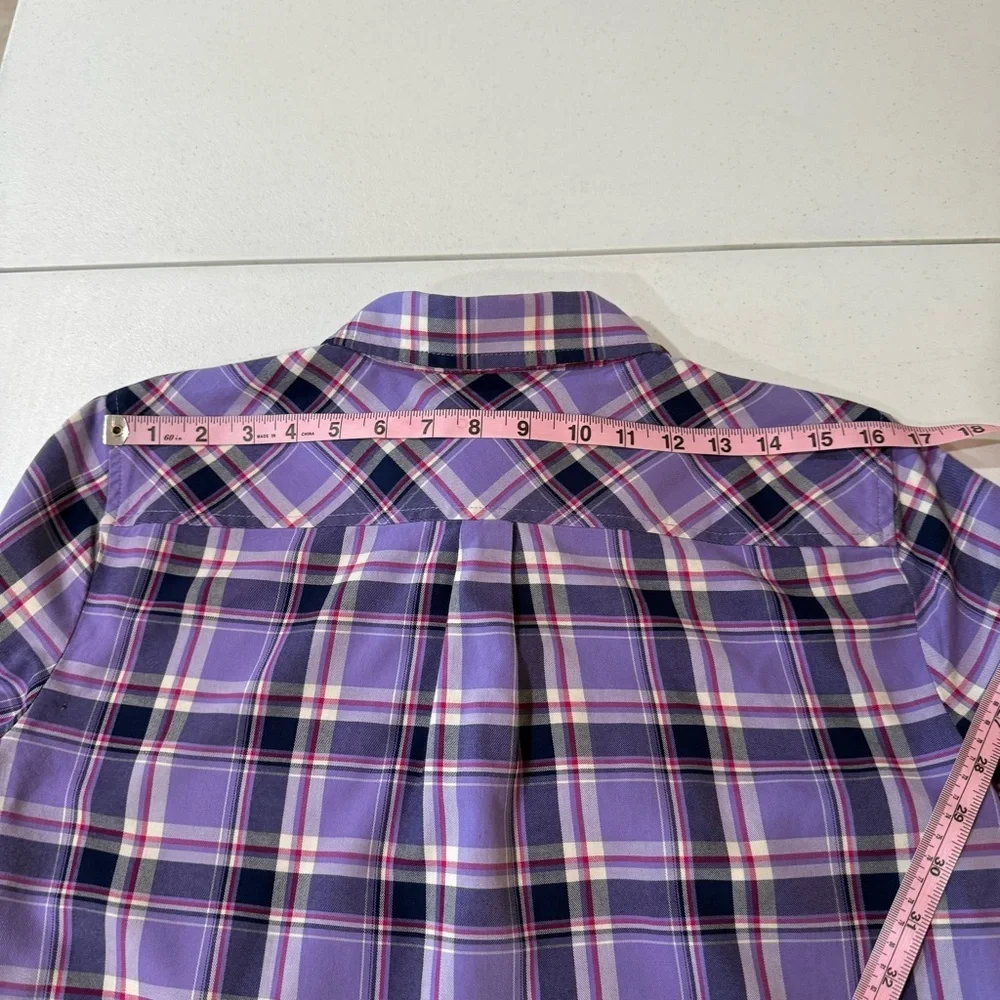 Talbots Plaid Button Up Shirt Purple Navy Cotton Long Sleeve Women’s Size L - Picture 6 of 11